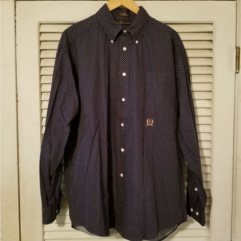 Tommy Hilfiger Navy White Polka Dot Button Down L